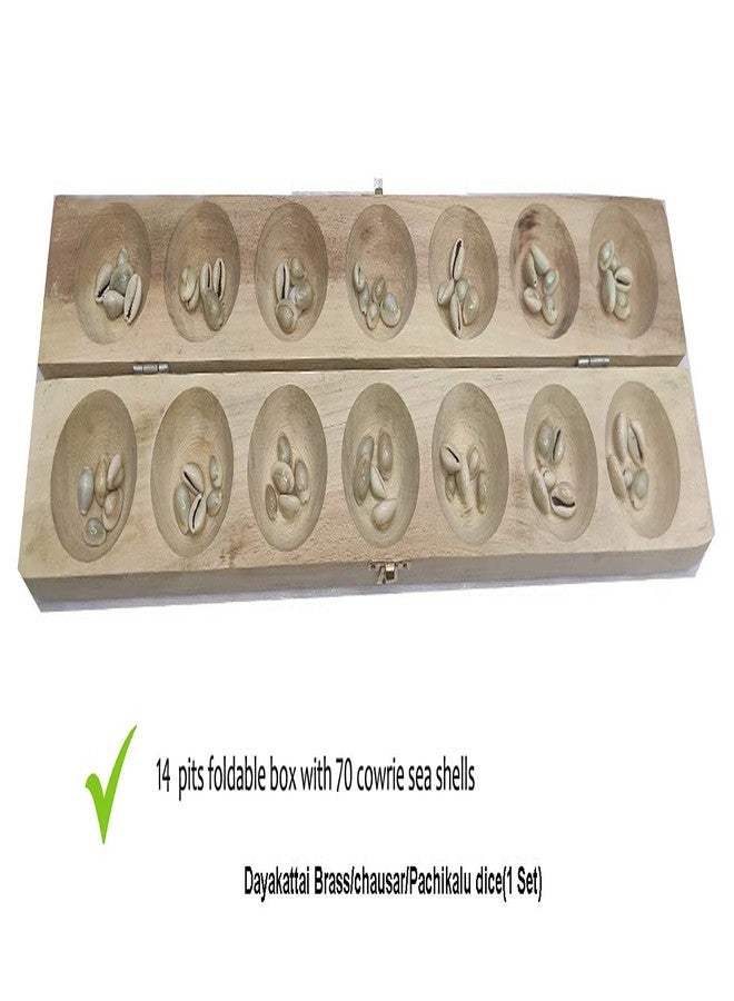 Sri Balajee Bangles Wooden Pallanguzhi 14 Pit Board Game with 70 Cowrie Shells and Dayakattai Dice - 2 Players, Ages 6+ - Image 4
